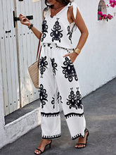 Women's Flower Print Shoulder Tie Sleeveless Top And Pants Set